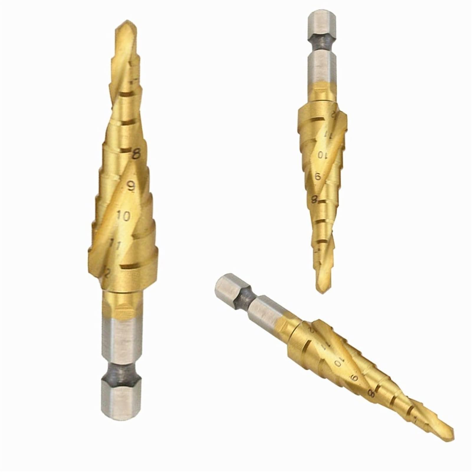 3 Forets Étages HSS Rusee - 4-12mm, 4-20mm, 4-32mm - Revêtement Titane - Pour Métal, Bois, Plastique