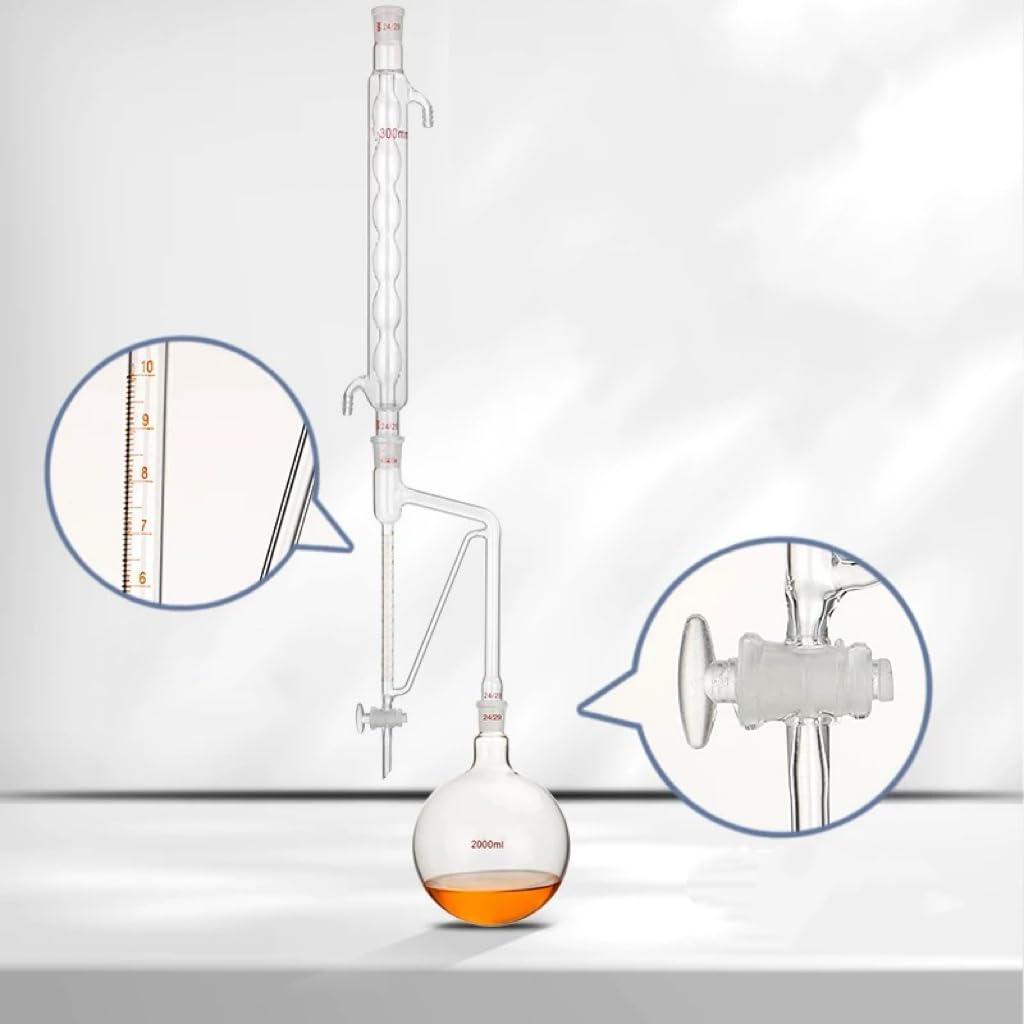 1 szt. 500 ml tester lotnych olejów ciężkich – szkło borokrzemianowe ze złączem 24/29 i zaworem przełączającym do analizy olejków eterycznych(Scale 10ml)