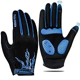 KTUEOV Fahrradhandschuhe Herren Gel MTB Vollfinger Handschuhe Atmungsaktiv Rutschfestes Radsporthandschuhe Damen Touchscreen Rennrad Handschuhe Lang Fahrradhandschuhe für Mountainbike (L Blau)