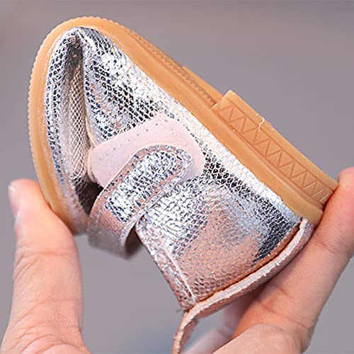 JUNLAI Verão e outono moda meninas sapatos casuais cor sólida laço malha strass plano (prata, 5-5,5
