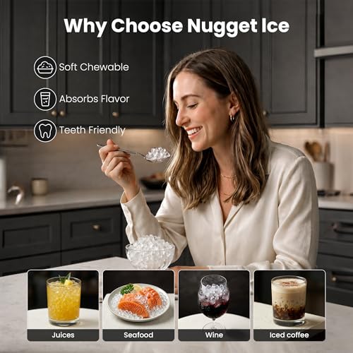 Image of AGLUCKY Nugget Ice Makers Countertop with Handle, Crushed Ice Ready in 5 Mins, 35lbs /Day, Self-Cleaning, Portable Ice Machine with One-Click Operation for Home /Kitchen /Party /RV /Camping