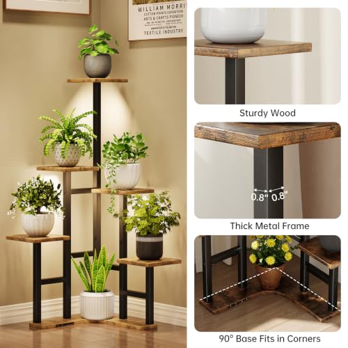 Image of Corner Plant Stand Indoor with Grow Lights 6 Tiered Corner Plant Shelf