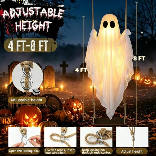 2-Pack BAICIWE 4-8FT Adjustable Hanging Halloween Spooky Swinging Ghost Decoration w/ Remote (Warm White) 24.99 + Free Shipping + 50% Off Code ATR8F22Q - image 3