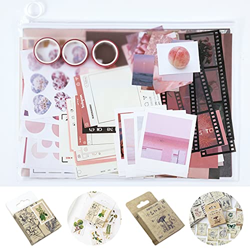 155 Stück Scrapbooking Materialien Aufkleber Washi Tape-Set, ToyaJeco Rosa Landschaft und Grüne Pflanze DIY Dekoration, Jahrgang Journaling-Zubehör für Kunst-Handwerk Planer Bullet-Journal (Pink) Cover