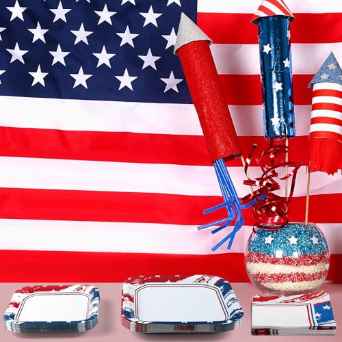 Funnymoom 100 Pcs 4th of July Party Plates and Napkins Tableware Set 250th Anniversary American Flag Supplies Disposable Dinnerware for 25 Guests Independence Day Decorations by Funnymoom - Used condition - Image 7