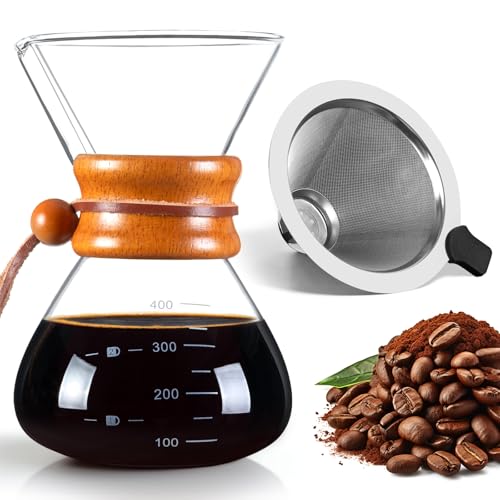 FrutPunch Pour Over Coffee Maker with Stainless Steel Filter, Pour Over Coffee,Pour Over Coffee Dripper, 13.5 OZ, Drip Coffee Maker, High Heat Resistant Carafe, also for Camping, Hiking