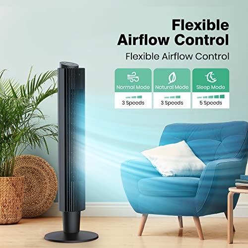 Tower-Fan-with-Remote-42-Quiet-Standing-Fan-for-Bedroom-90-Oscillating-Cooling-Bladeless-Fan-with-Height-Adjustable-5-Speeds-3-Modes-12H-Timer-LED-Touchpad-Floor-Fans-for-Home-and-Office Tower Fan with Remote 42 Quiet Standing Fan for Bedroom 90 Oscillating Cooling Bladeless Fan with Height Adjustable 5 Speeds 3 Modes 12H Timer LED Touchpad Floor Fans for Home and Office