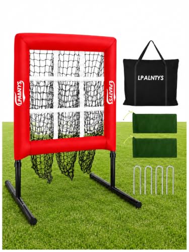 LPALNTYS 9 Hole Pitching Net with Strike Zone Improve Baseball Softball Accuracy Training Adjust Height to 45 Inches Portable Set up Indoor Outdoor Practice for Beginner and Professional