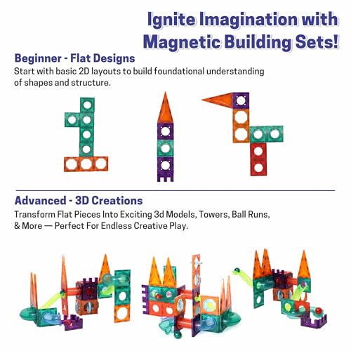 Image of Chanak 48 PCS Magnetic Tiles for Kids, Magnetic Building Blocks, Constructing & STEM Learning Creative Educational Brain Toys, 3D Magnetic Tiles Marble Set Great Birthday Gift for Boys & Girls Age 3+