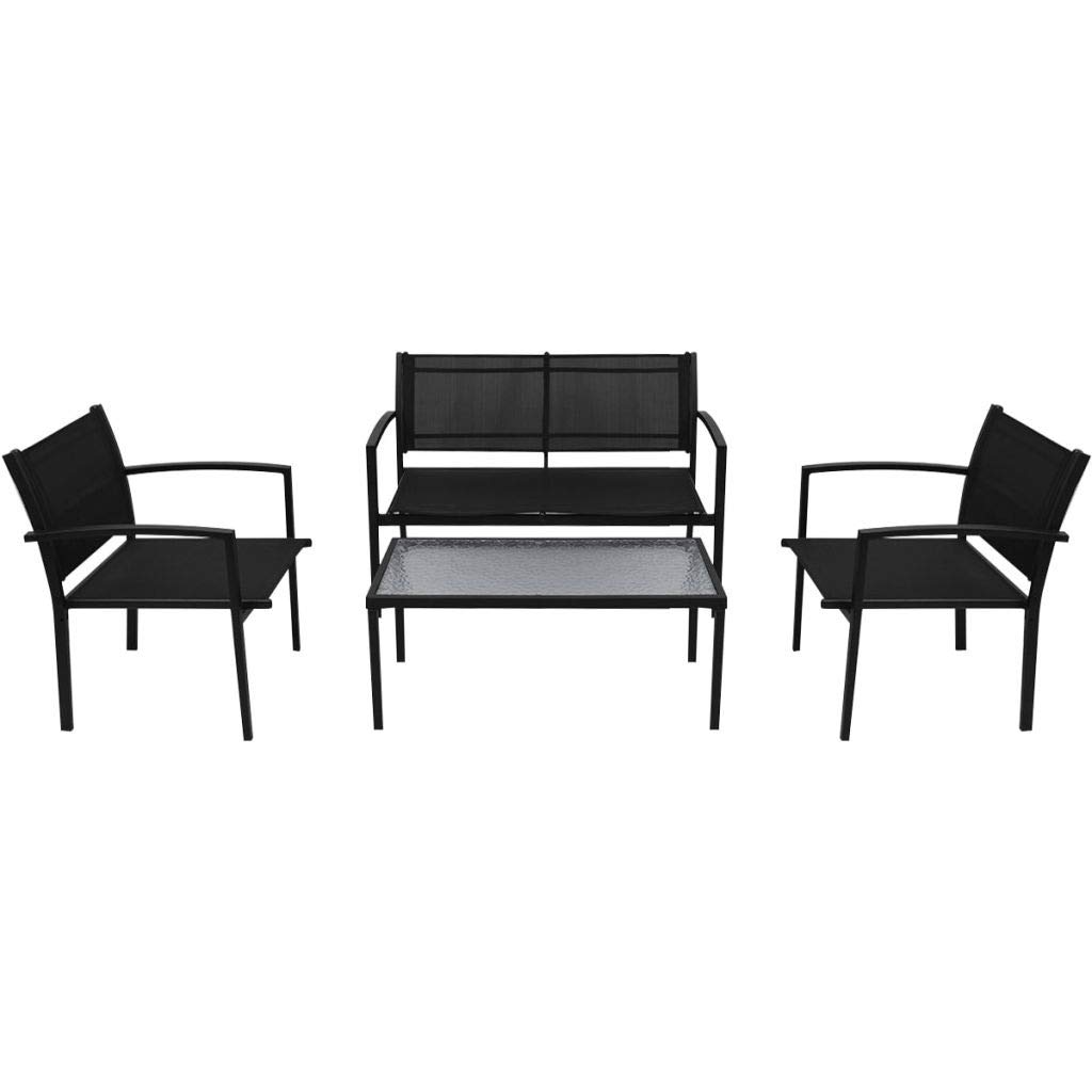 Homgoday 4-częściowy zestaw ogrodowy salon tekstylny czarny, zestaw mebli ogrodowych, patio na zewnątrz podwórko taras balkon sofa siedzenie siedzenie meble narożnik podwórko sofa zestaw mebli