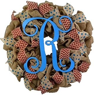 Burlap Letter Monogram Chevron Everyday Year Round Door Wreath; Turquoise Red - LOTS OF COLORS