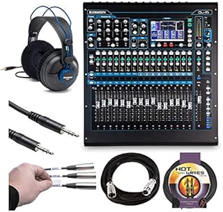 Allen & Heath QU-16C Rack Mountable Compact Digital Mixer, Chrome Edition + Headphones + Stereo Interconnect Cable + Label Kit + 10 ft Cable + Mic Cable - Top Value Mixer Accessory Kit!