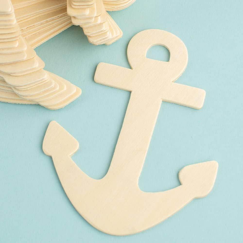 Pack of 24 Unfinished Wood Anchor Cutouts by Factory Direct Craft - Blank Wooden Nautical Anchor Shapes for DIY Projects for Birthday Party Arts and Crafts Camp and Group Activities (Size: 4-1/2" L)