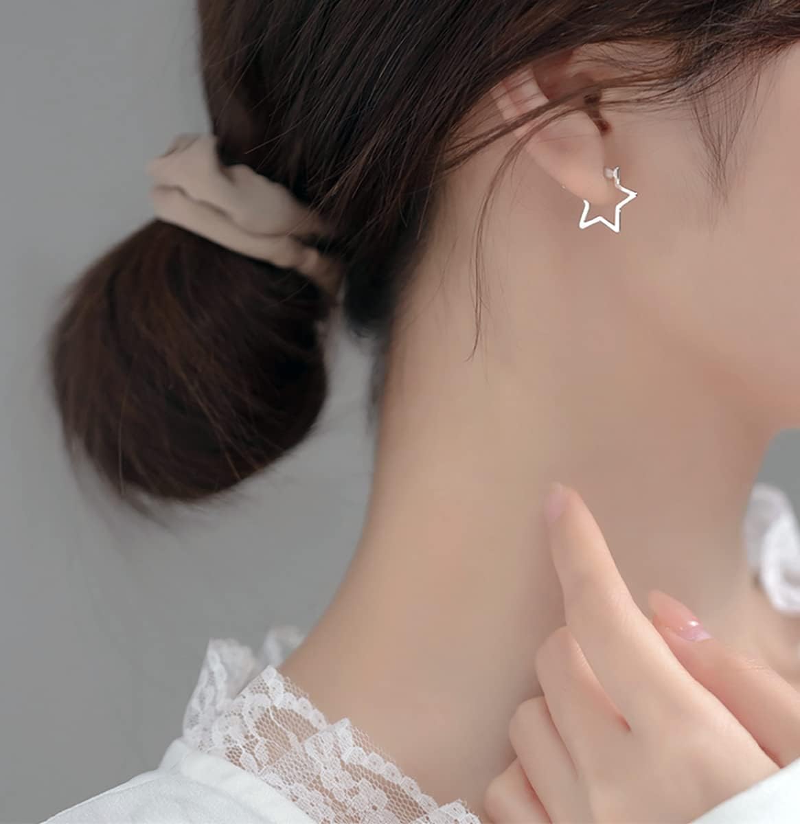 Reffeer Solid 925 Sterling Silver Minimalist Star Hoop Earrings for Women Teens Star Huggie Earrings Hoop - Image 4