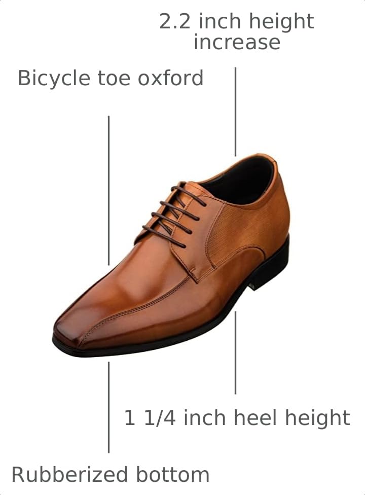 Image of TOTO Men's Invisible Height Increasing Elevator Shoes - Brown Leather Lace-up Formal Dress Oxfords- 2.2 Inches Taller - Y6364 - Size 7 D(M) US
