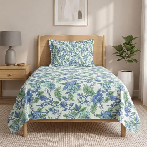 Image of LANE LINEN Symphony 100% Cotton 144TC Single Bedsheet Set, 2 Piece, Printed