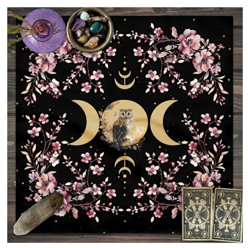 Wisafory Mantel de cartas del tarot, luna, fases, flores, altar, ...