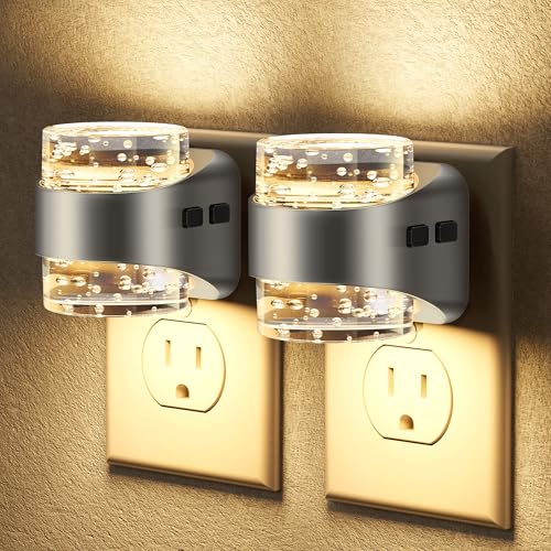 Image of Briignite LED Night Light Plug into Wall[2 Pack], Dimmable Night Light with Bubble Design 3000K Warm & 5 Brightness Levels, Dusk to Dawn Sensor Nightlights for Nursery, Hallway, Bathroom, Kids Room
