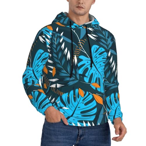 Summer Tropical Leaves Men'S Casual Sweatshirt Hoodie, Long Sleeve Hooded Pullover With Pocket And Drawstring