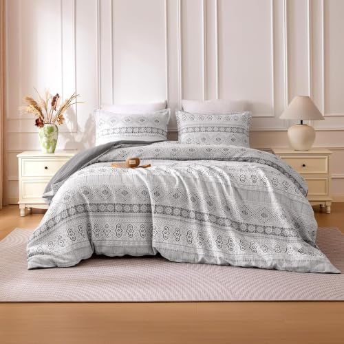 SLEEP ZONE Boho Duvet Cover Set Twin, 2 Pieces, Soft Jacquard, Gray - image 6