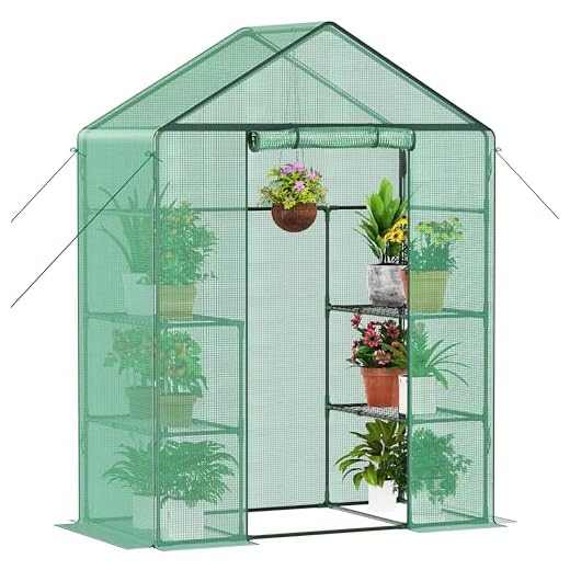 Ribelli Foliengewächshaus, Gewächshaus mit Aufrollbarer Tür, Tomatengewächshaus 143x195x73 cm, 4 Regale Treibhaus, Winterfest PE-Gitterfolie, Gartenhaus für Pflanzen, Gemüse, Blumen, Grün