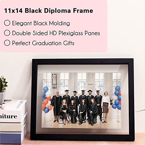 Umical 2 Pack - 11X14 Float Document Frame With Double Sided Hd Plexiglass For Floating Display Of 8.5X11 Document, Certificate, Image Or Artwork, Wood Diploma Frame Decor Of Wall Mounting, Black #TOP4