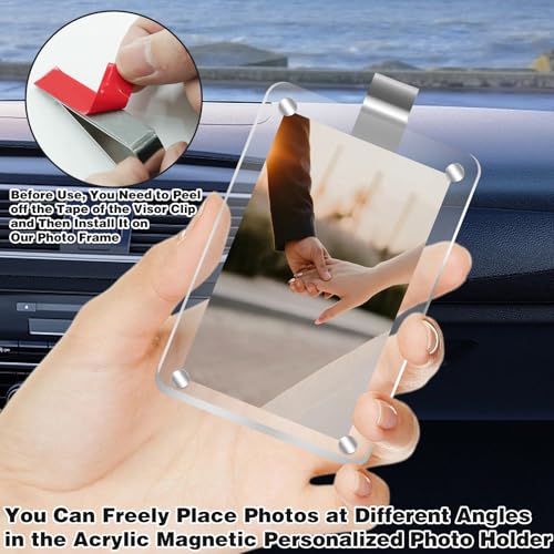 Image of HINGTAI Acrylic Magnetic Personalized Photo Holder Car Picture Frame, Car Picture Holder, Car Photo Holder Car Visor Clip, Personalized Car Accessories Can Be Used to Add Your Personal Photo