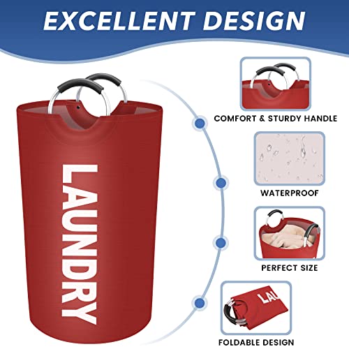 Epictotes 115L Large Laundry Basket, Freestanding Waterproof Laundry Hamper, Collapsible Folding Tall Clothes Hamper, Easy Carry With Foam Protected Aluminum Handles For Dorm, Family, Travel (Red) #TOP2