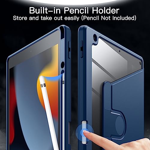 Image of JETech Rotating Cover Case for iPad 9 /8 /7 (10.2-Inch, 2021 /2020 /2019 Model, 9th /8th /7th Generation) with Pencil Holder, 360 Degree Rotation Protective Stand Cover Clear Back (Navy)