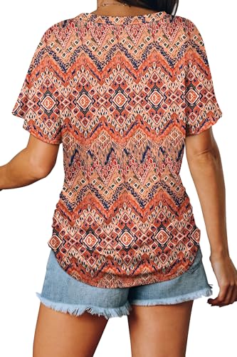 Image of WIHOLL Womens Summer T-Shirts Short Sleeve V Neck Dolman Tops with Side Shirring Loose Fit Shirts Spring Fashion
