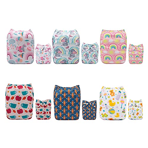Image of ALVABABY Cloth Diapers One Size Adjustable Washable Reusable for Baby Girls and Boys 6 Pack with 12 Inserts 6DM51