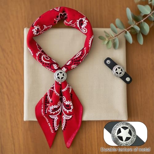 27.5 Inches Western Bandana Scarf With Leather Scarf Buckle,Red Paisley Bandanas Square Headwear,Handmade Leather Square Scarves Buckle Ring,Western Cowboy Neck Scarves for Women Men Gifts3