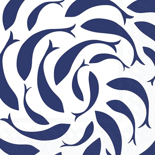 IHR Ideal Home Range Cocktail Napkins Disposable 3-Ply Paper Party Napkin Pack, 5" x 5", Fish Swirl, 20-Count