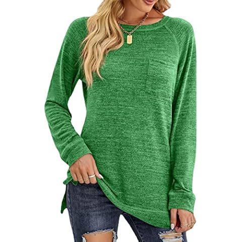 Daysskk Long Sleeve T-Shirts Women Round Neck Womens Casual Top Long Sleeve Blouses/Tops Green L Cover