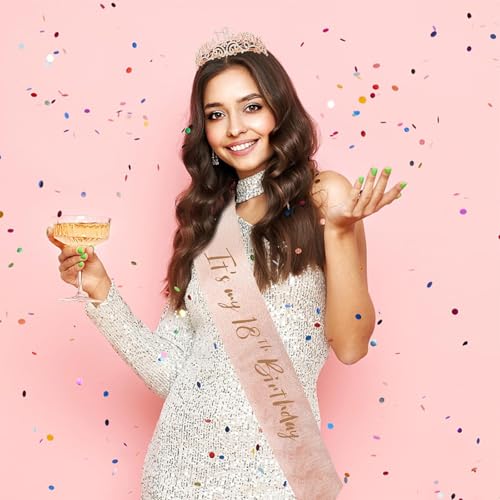 Scinzene 18. Geburtstag Mädchen, Rose Gold Party Deko, 18 Geburtstag Mädchen Geschenk, 2-Teiliges Set Mit Krone Und Brille, 18 Geburtstag Deko, Perfekt Für Geburtstagsfeiern Und Fotoshootings