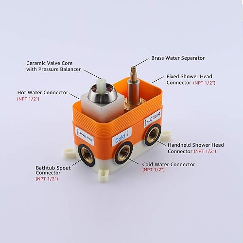 Miniatura 6 de KOJOX Sistema de ducha de 12 pulgadas con cabezal de ducha de lluvia de alta presión, cabezal de ducha de mano, kit de molduras de grifo de bañera y