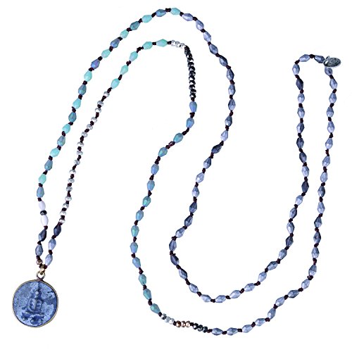 Preisvergleich Produktbild KELITCH Handmade Buddha Kette Damen Verknotet Perlen Yoga Damen Halskette - C