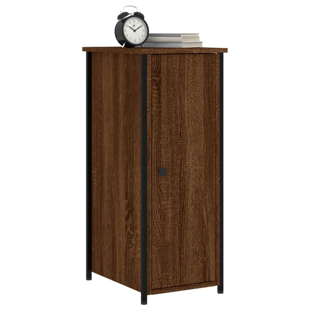 Natulvd Slim Beistelltisch 2er Set, 80 cm hoch & schmal Beistelltisch mit Einzeltür & Metallrahmen, Nachttisch Nachttisch für Wohnzimmer, Schlafzimmer, Büro, einfache Montage 32x42x80cm (Braun+Eiche) Küche, Haushalt & Wohnen