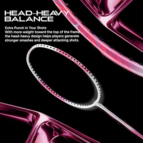 Image of Hundred Carbotek 1000 Badminton Rackets (Pack of 2) | Superlight Head-Heavy Racket for Smash Power | Slim Shaft, Carbon Graphite Shaft & Curve Frame for Better Sweet Spot