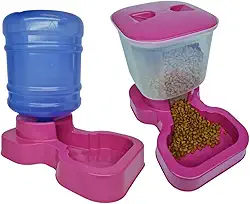 Kit Bebedouro e Tratador Automático para Cachorro de Grande Porte - Bebedouro e Comedouro Pet (Rosa, Rosa)