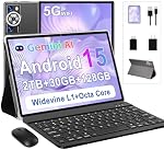 Tablette Android 15, 30 Go RAM 128 Go ROM 2 To TF, tablettes électroniques 2026 10 po 8000 mAh avec clavier et souris, 2,0 GHz, Wi-Fi 5G, BT 5.0, certifié GMS, affichage Incell, Gemini IA - Noir
