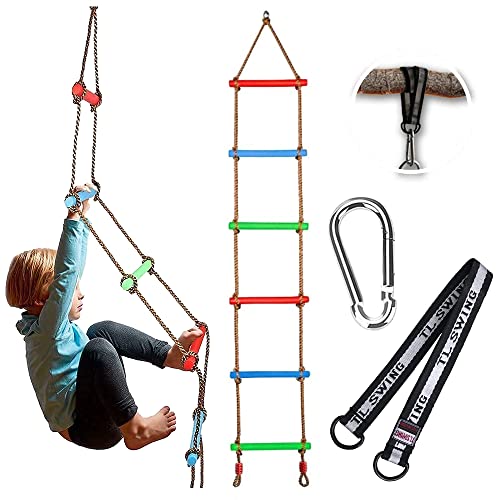 Escalera de Cuerda para Niños,Escalera de Cuerda Escalada,Escalada Niños Jardin,Escalera Cuerda Niños para Escalada al Aire Libre,Barra de Columpio para Escalar,Columpio Arbol Jardin Exterior
