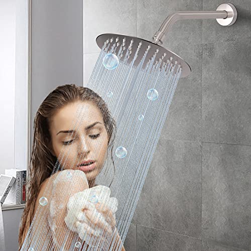Harjue Shower Arm With Flange And Teflon Tape, Wall Mounted Shower Pipe Arm 304 Stainless Steel Extension Arm For Fixed Shower Head & Handheld Showerhead (10 Inch, Brushed Nickel) #TOP5