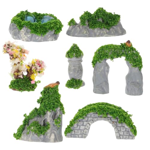 POPETPOP 苔?微景観ガーデニング鉢植え装飾 ミニチュア中式古建築亭橋付き点 マイクロランドスケープ置物 江南風景模型 インテリア園芸オ