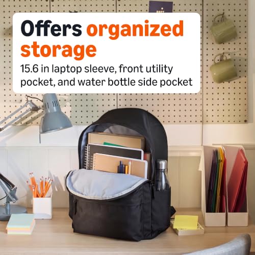 Image of Amazon Basics Backpack for School, Travel, Study with Padded Adjustable Shoulder Straps, Spacious Compartment, Water Bottle Pockets, Durable Classic Design, Black