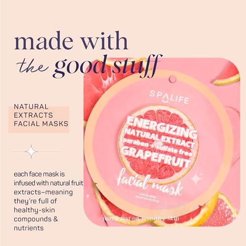 Spalife T139731T139724T139730T139729T139721T1398 Beauty Fruit Facial Sheet Masks 24 Pack – Face Masks Skincare Set – Hydrating Face Masks – 6 Natural Fruit Extract Formulas –Orange, Grapefruit, Strawberry, Cherry thumb #3