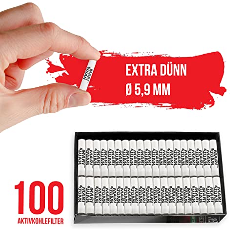 Mari & Juan 100 Aktivkohlefilter SLIM Size I 6 mm dünne Filter mit Aktivkohle auf Kokosnussbasis, 100 Stück, Weiß I Schadstoffärmeres Raucherlebnis