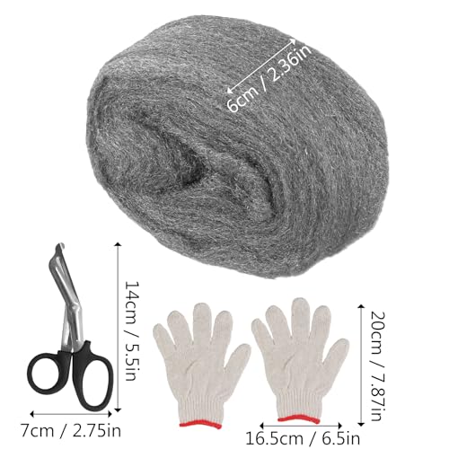 Anseom Mäuse 0 Stahlwolle Fein Gegen Nagetiere Steel Wool 2 Stück Steel Wool Füllt Löcher und Wand Risse für Haus Garage und Garten 100g mit Einem Paar Handschuhen und Einer Schere