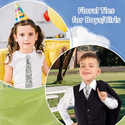 Boys Floral Tie, Solid Cotton Ties for Boys Girls Adjustable Pre-tied Necktie for Kids School Graduation Wedding Party2
