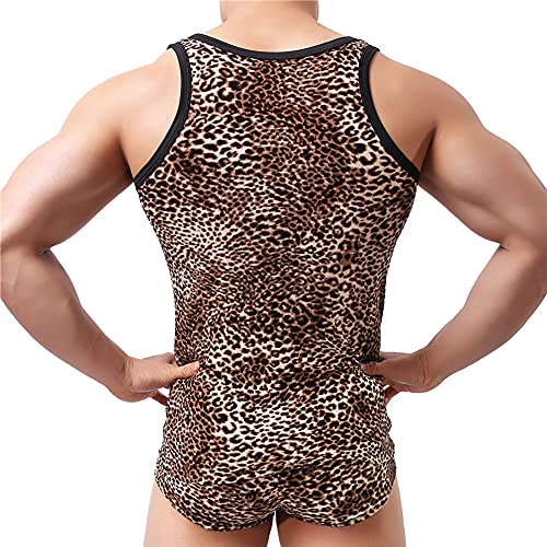 Men Leopard Pajamas Sets Sleeveless Tank Tops Bugle Pouch Boxer Shorts Sleepwear3